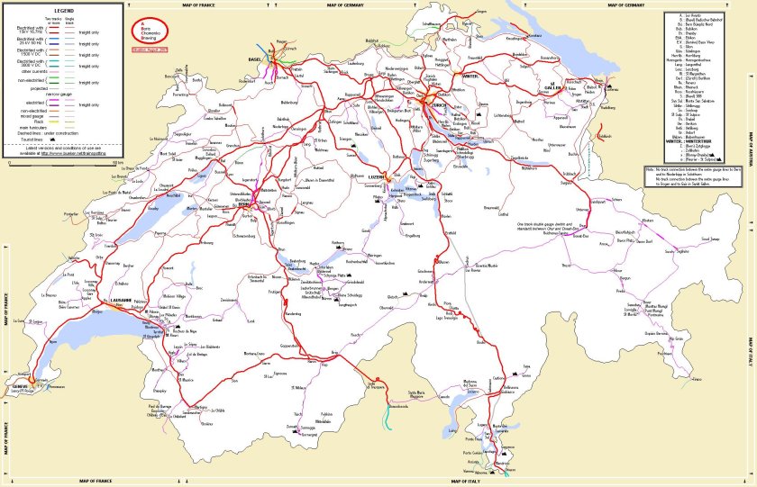 Карта ЖД Швейцарии