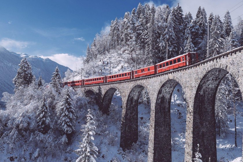 Ретийская железная дорога Швейцария зима