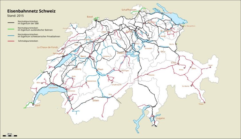 Железные дороги Швейцарии карта