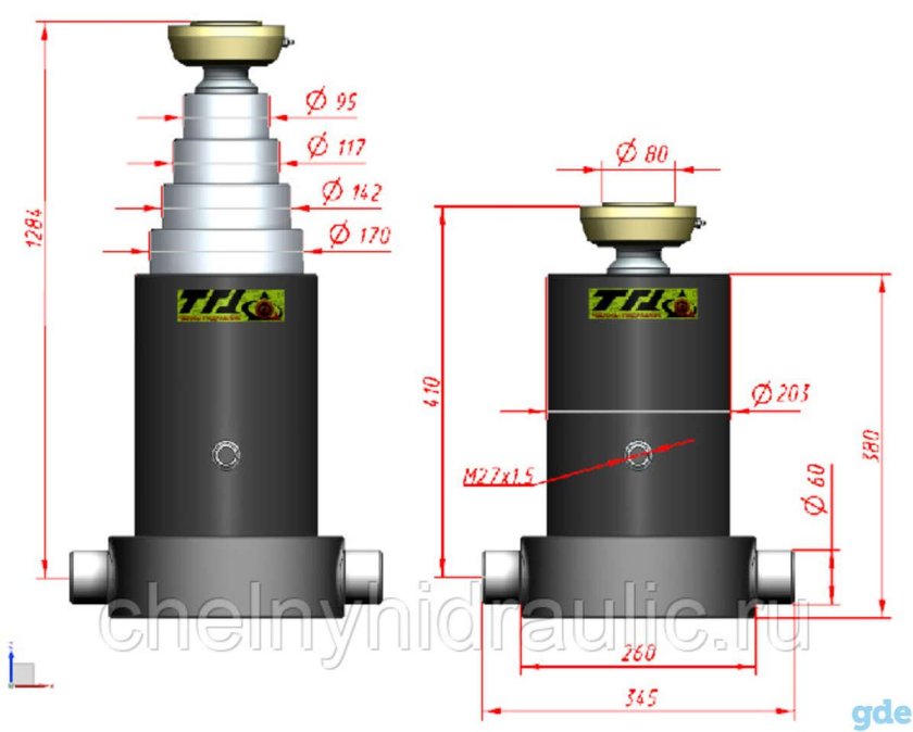 Гидроцилиндр подъема кузова КАМАЗ 65115 6-штоковый