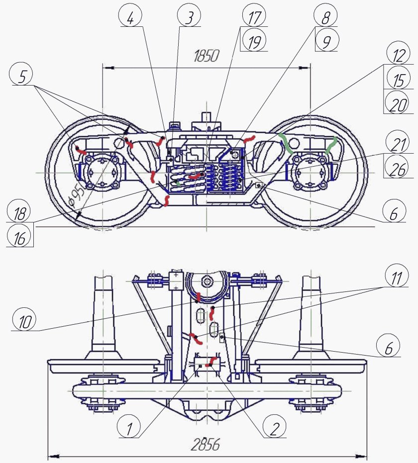 Тележка грузового вагона 18-100 чертеж