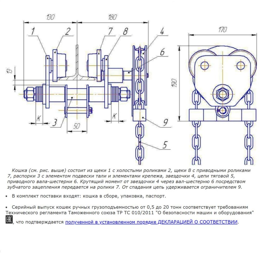 Механизм передвижения тали (кошка) СВПК 1,0 Т