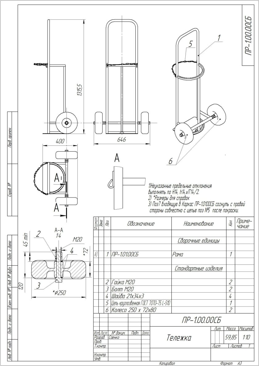 Тележка под кислородный и пропановый баллон