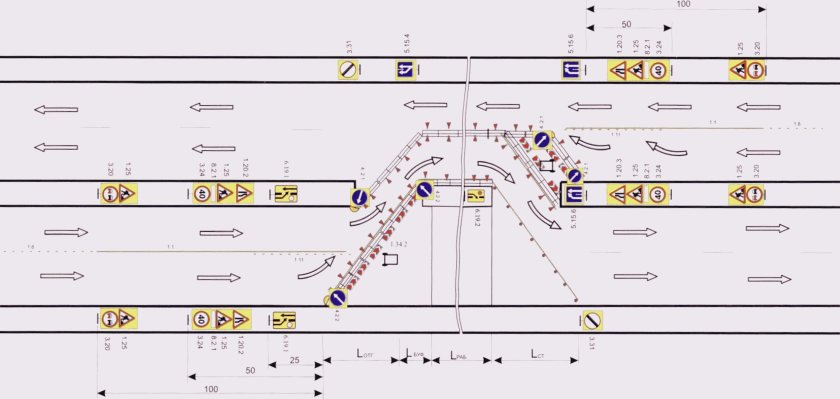 Схема установки знаков 1.34.1