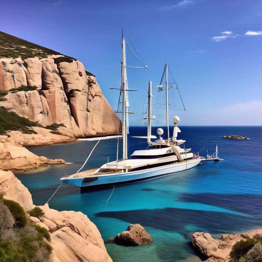 Красивая яхта с парусами