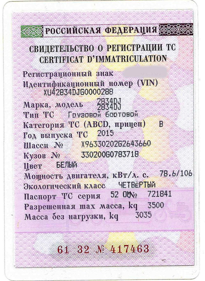 Свидетельства о регистрации транспортного средства