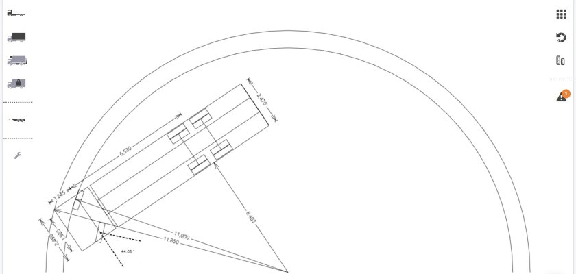 Радиус поворота полуприцепа 16,5м
