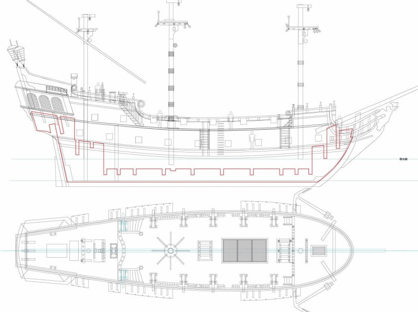 Чертеж корабля черная Жемчужина
