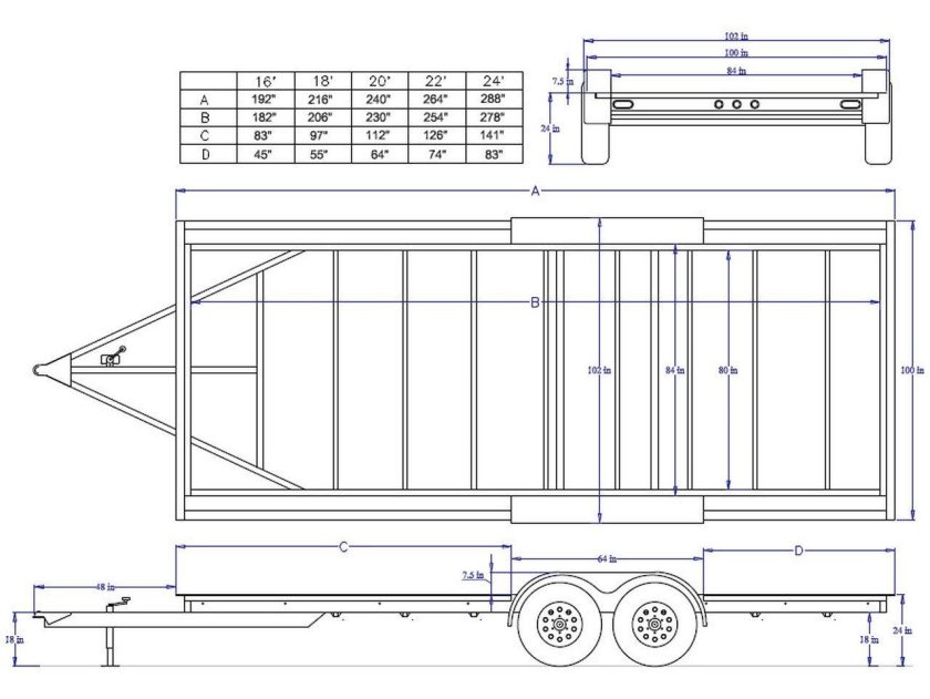 Чертеж прицепа МЗСА 3 метра