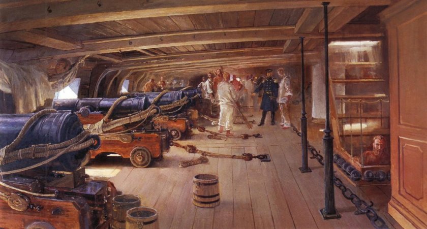 Батарейная палуба линейного корабля середины XIX века. С. В. пен