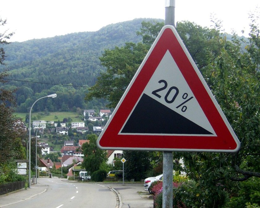 Дорожный знак 1.13 крутой спуск