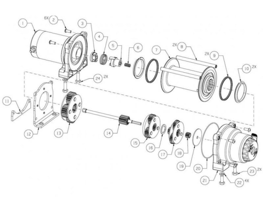 Схема редуктора лебедки квадроцикла CF Moto x8