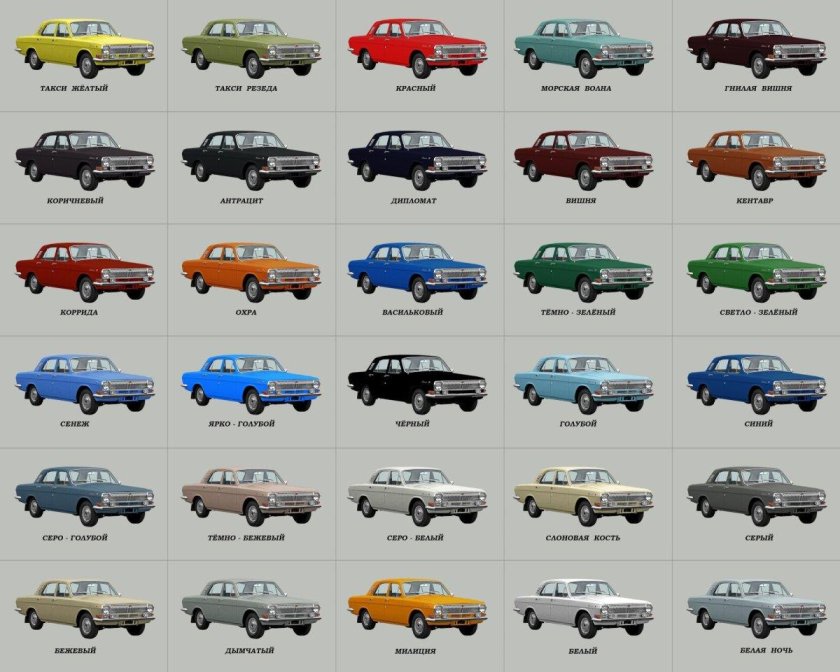 Заводские цвета ГАЗ 24