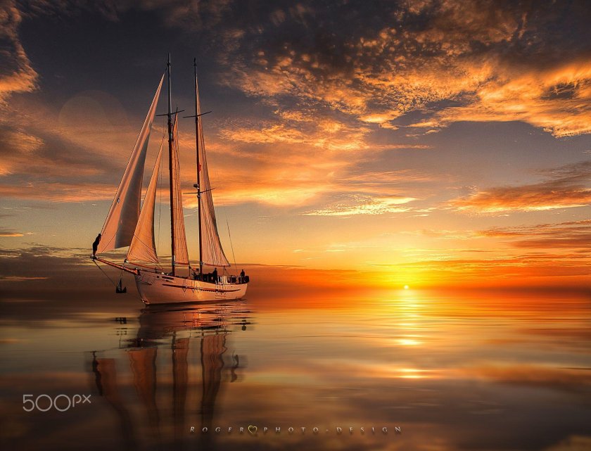 Море закат парусник