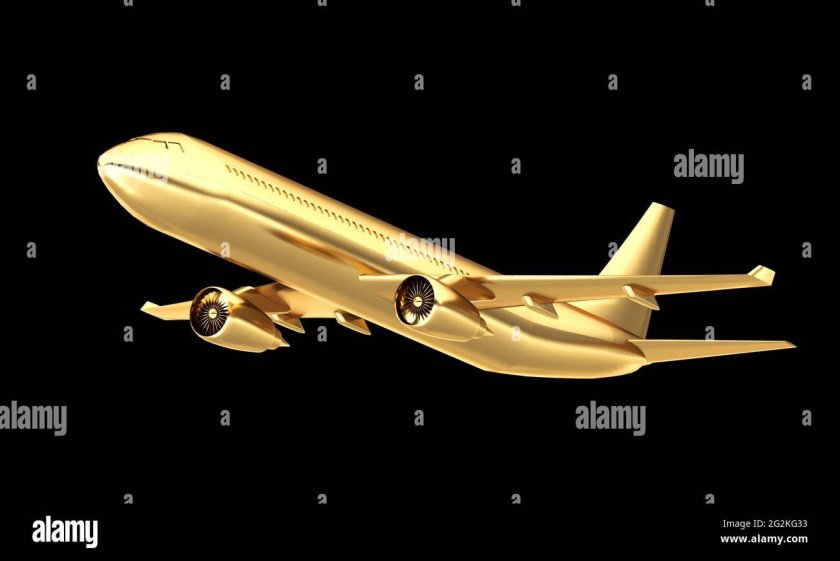 Золотой самолет на черном фоне