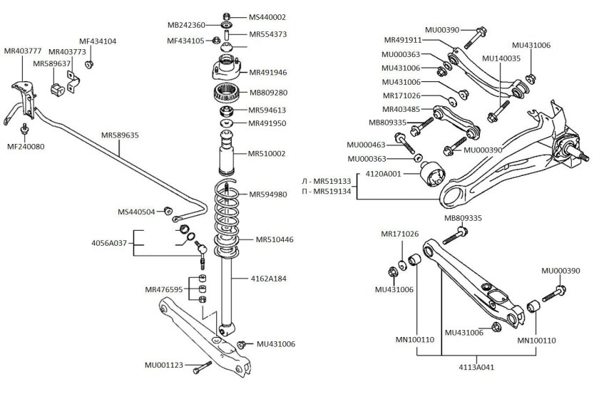 Передняя подвеска Mitsubishi Lancer 9 схема