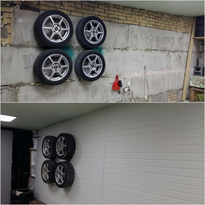 Настенное крепление для колес в гараже