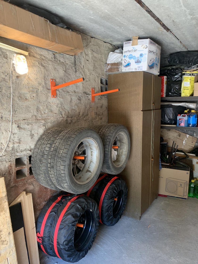 Хранение колес на стене