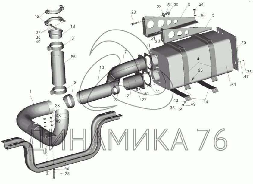 Глушитель ЯМЗ 650 система выпуска газов