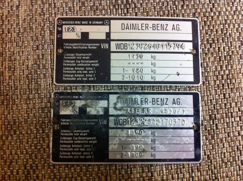 Вин номер Мерседес 123