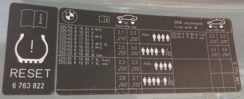 Табличка с давлением в шин БМВ х5 е70 кузов