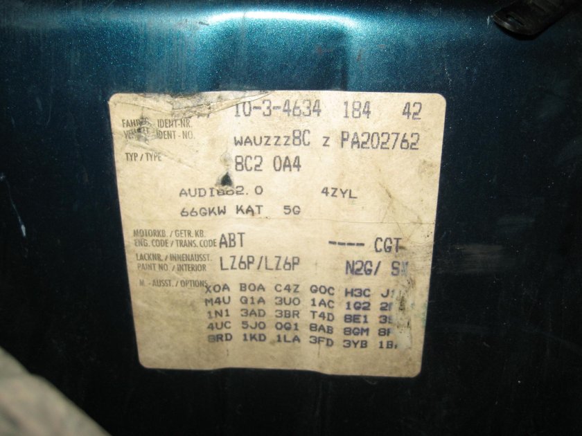 Ауди q5 табличка с VIN