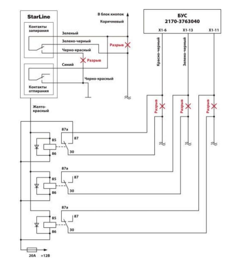 Приора 2 схема подключения сигнализации к центральному замку