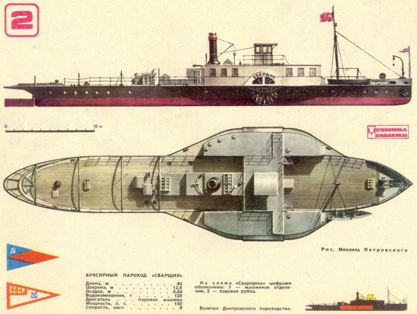 Колесный пароход буксир 732