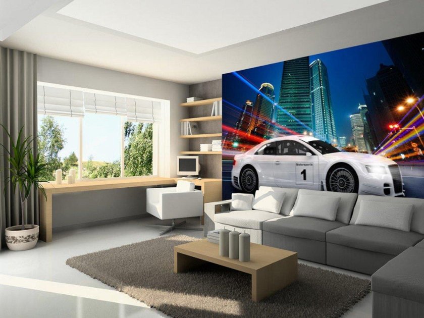 Фотообои машина в стене