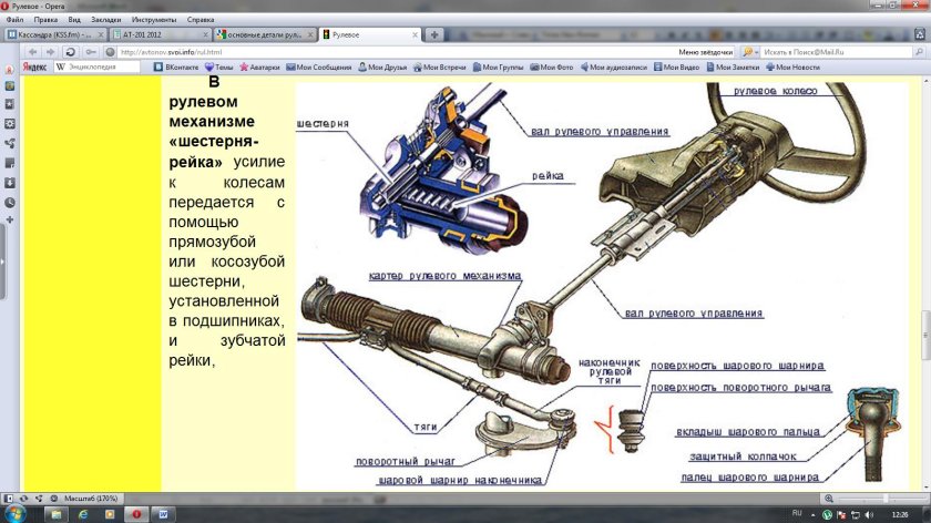 Рулевой механизм типа шестерня-рейка схема