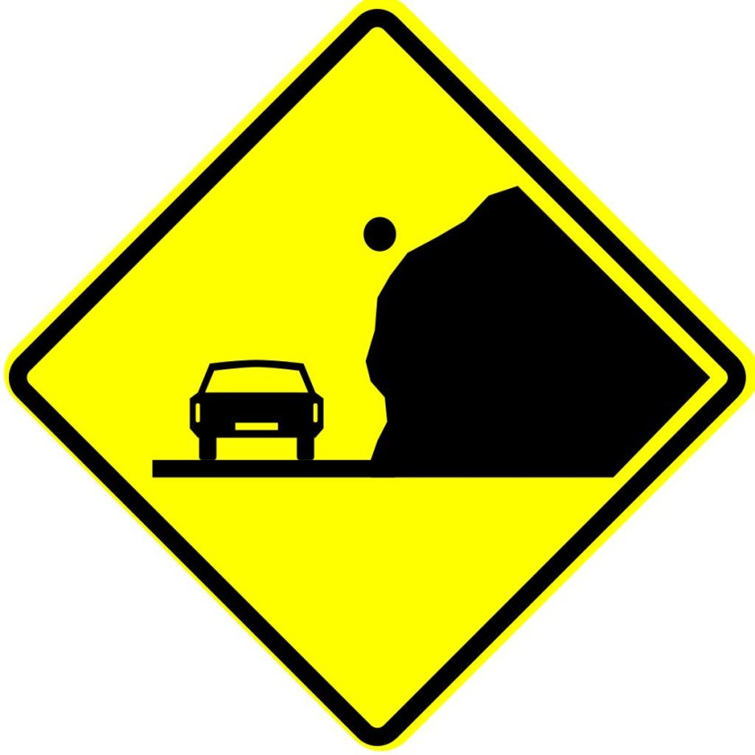 Знак падение камней на дороге