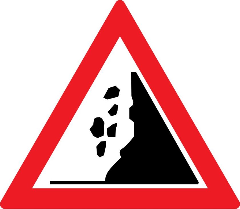Знак падение камней на дороге