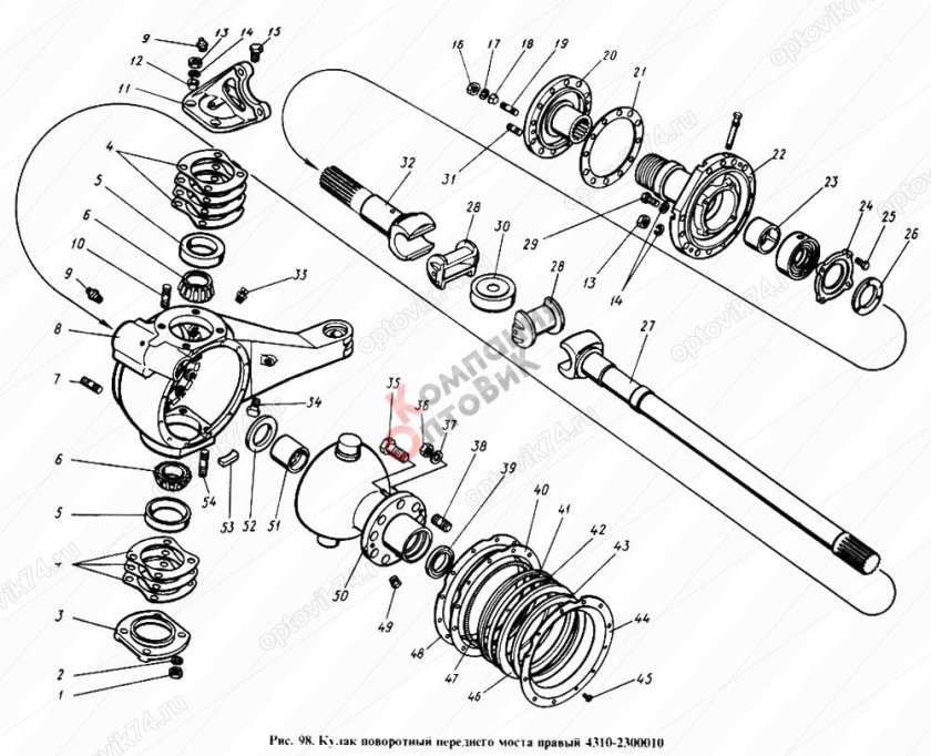 КАМАЗ 4310 передний мост поворотный кулак схема