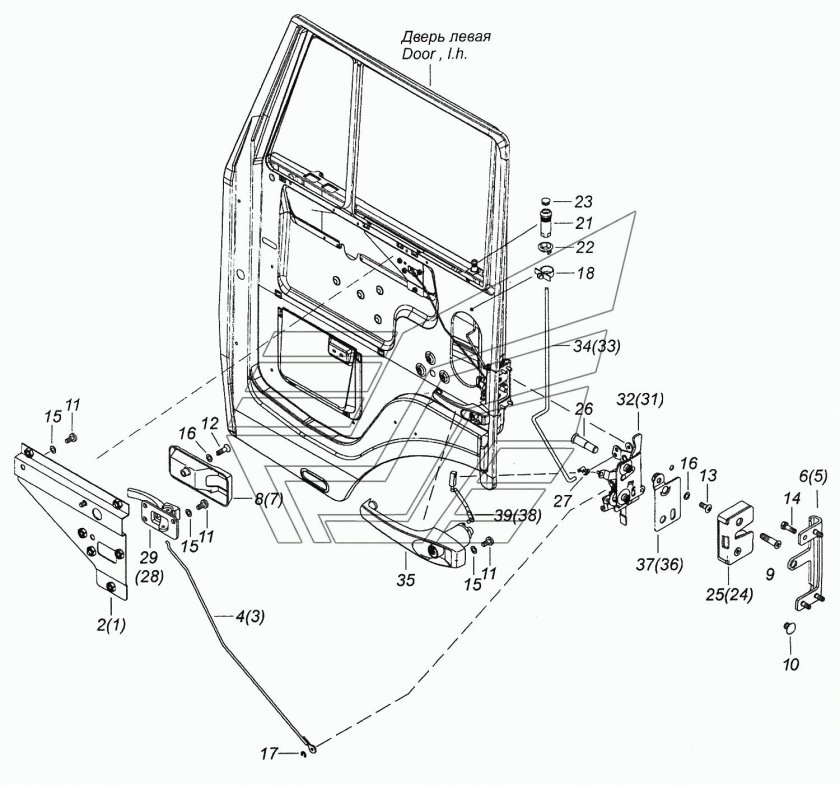 Механизм замка двери КАМАЗ 65115 левый