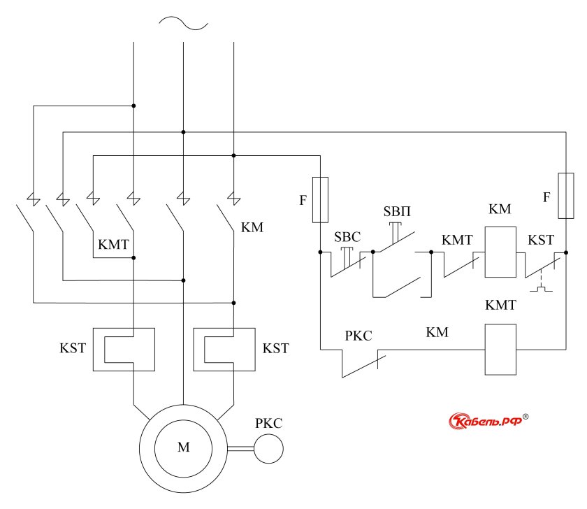 Схема торможения асинхронного двигателя противовключением