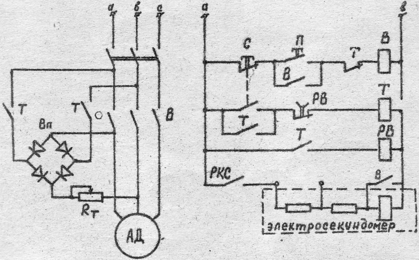 Схема динамического торможения асинхронного двигателя