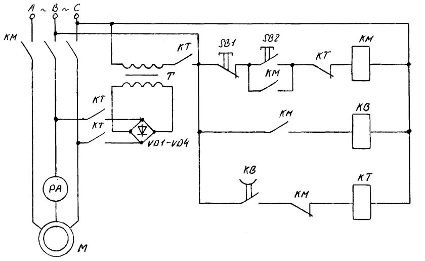 Схема включения динамического торможения асинхронного двигателя