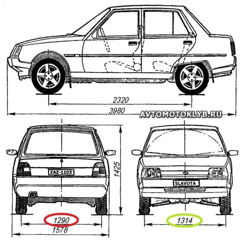 ЗАЗ Таврия 1103 чертёж