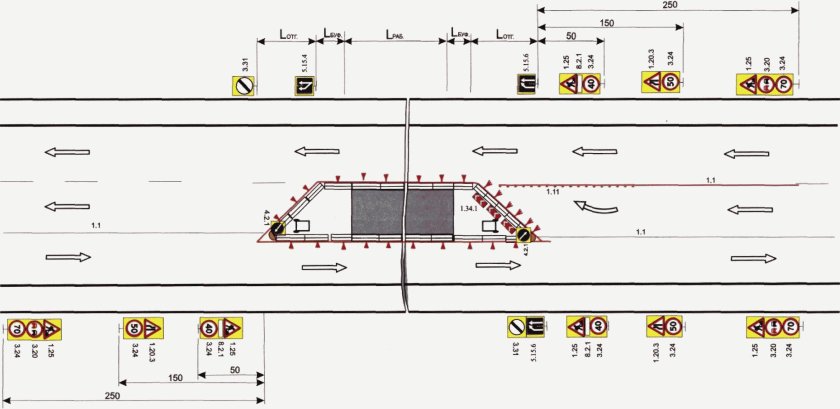 Схемы расстановки временных дорожных знаков