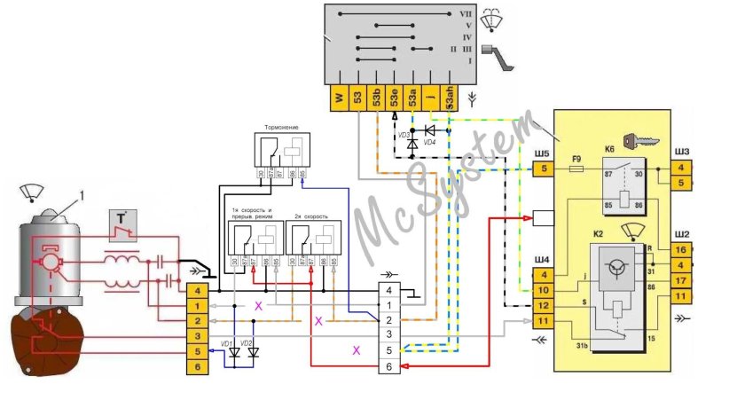 Электросхема мотора дворников ВАЗ 2110