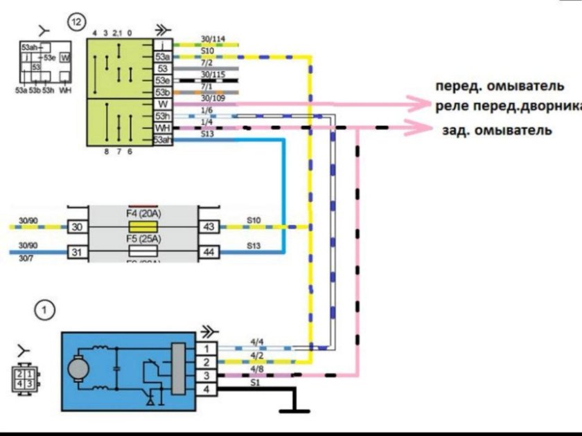 Схема включения заднего стеклоочистителя Приора хэтчбек