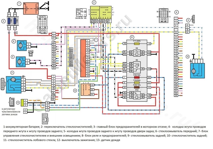 Электросхема стеклоочистителя ВАЗ Приора