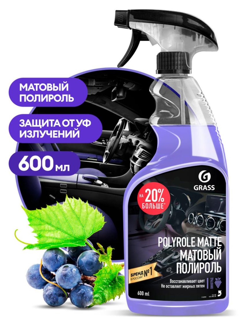 Полироль пластика матовый Polyrole Matte с ароматом винограда 600мл grass