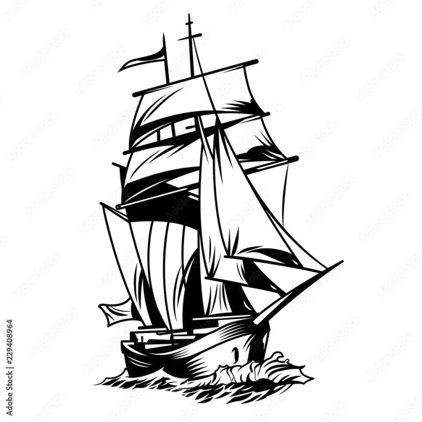 Корабль черно белый