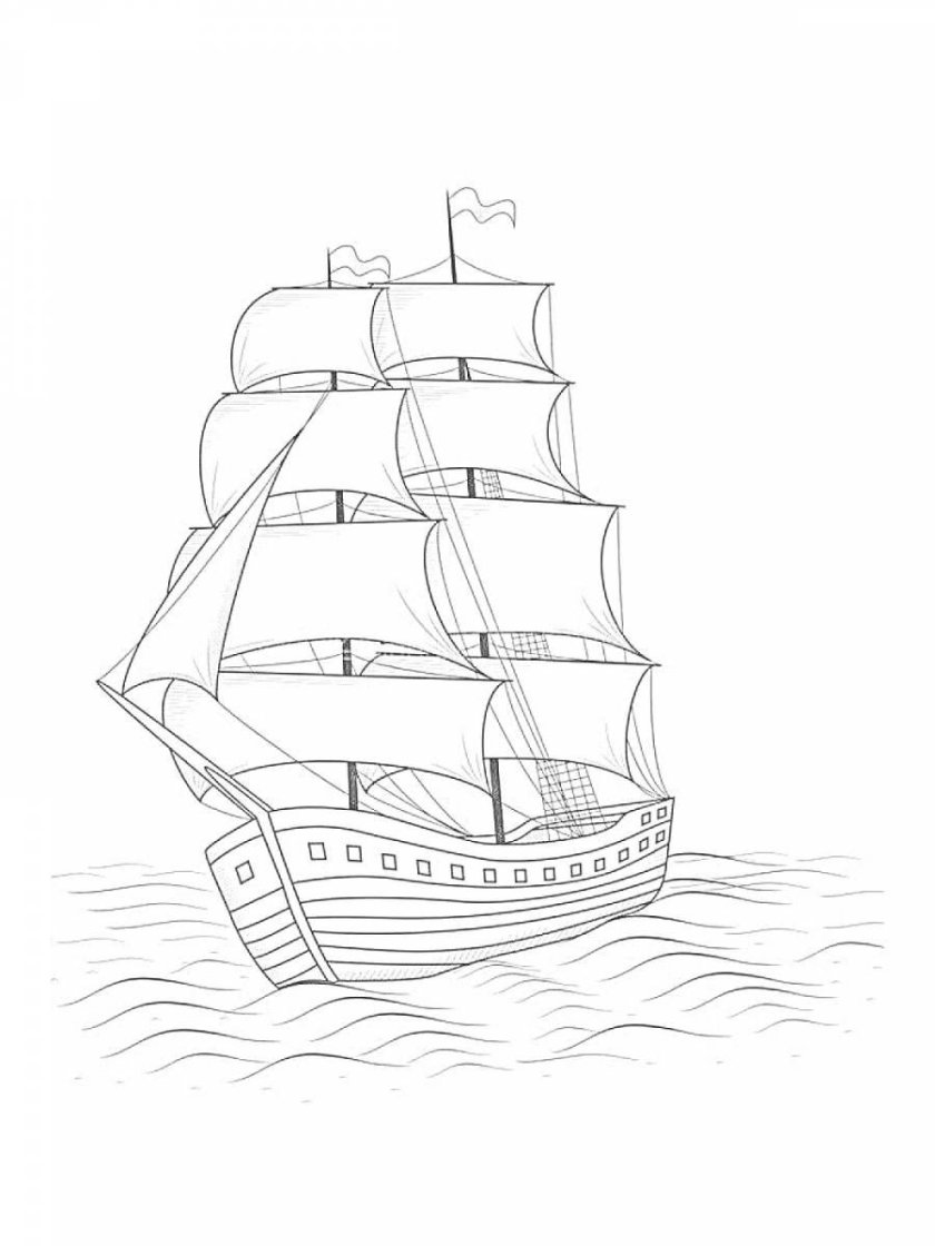 Парусник рисунок карандашом
