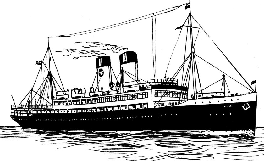 Корабль сбоку круизный черно белый пароход