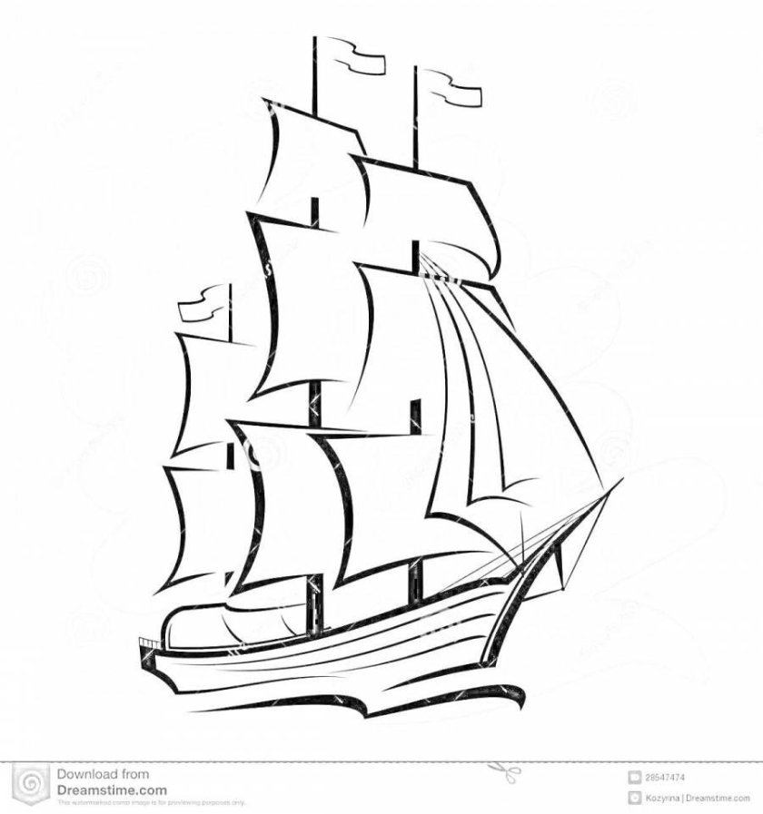 Корабль с парусами раскраска