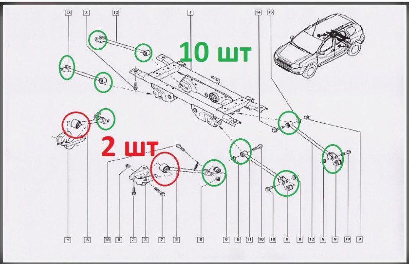 Задние сайлентблоки Рено Дастер 4х4