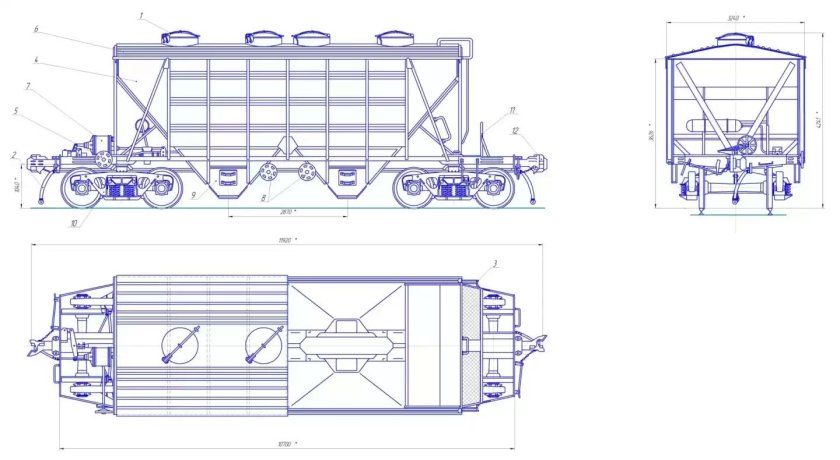 Вагон хоппер модель 11-715 чертеж