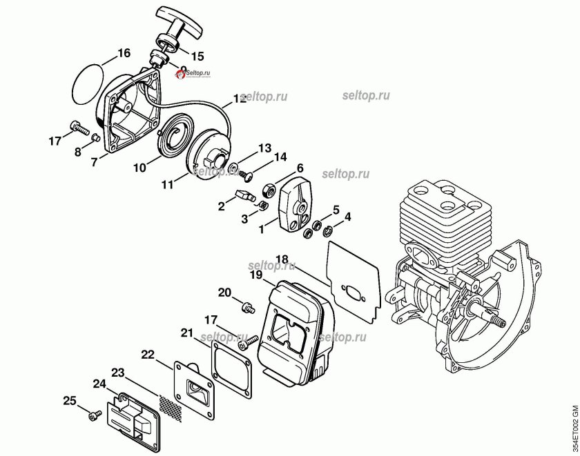 Схема стартера мотокосы Stihl FS 55